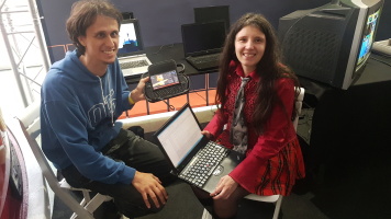 Shiny's creator and a girl play Super Shiny